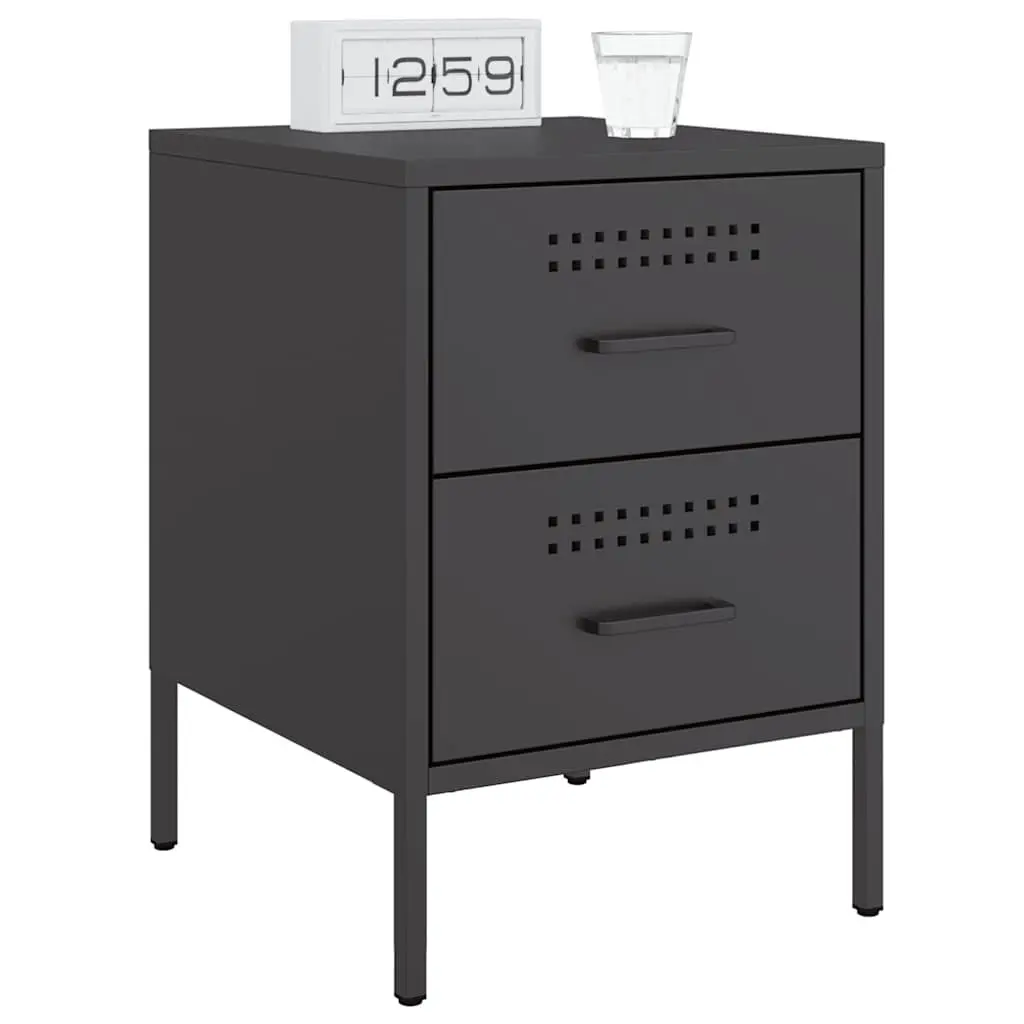 Bedside Cabinet Storage Table 2 Drawer Black Industrial Style 36 x 39 x 50.5 cm