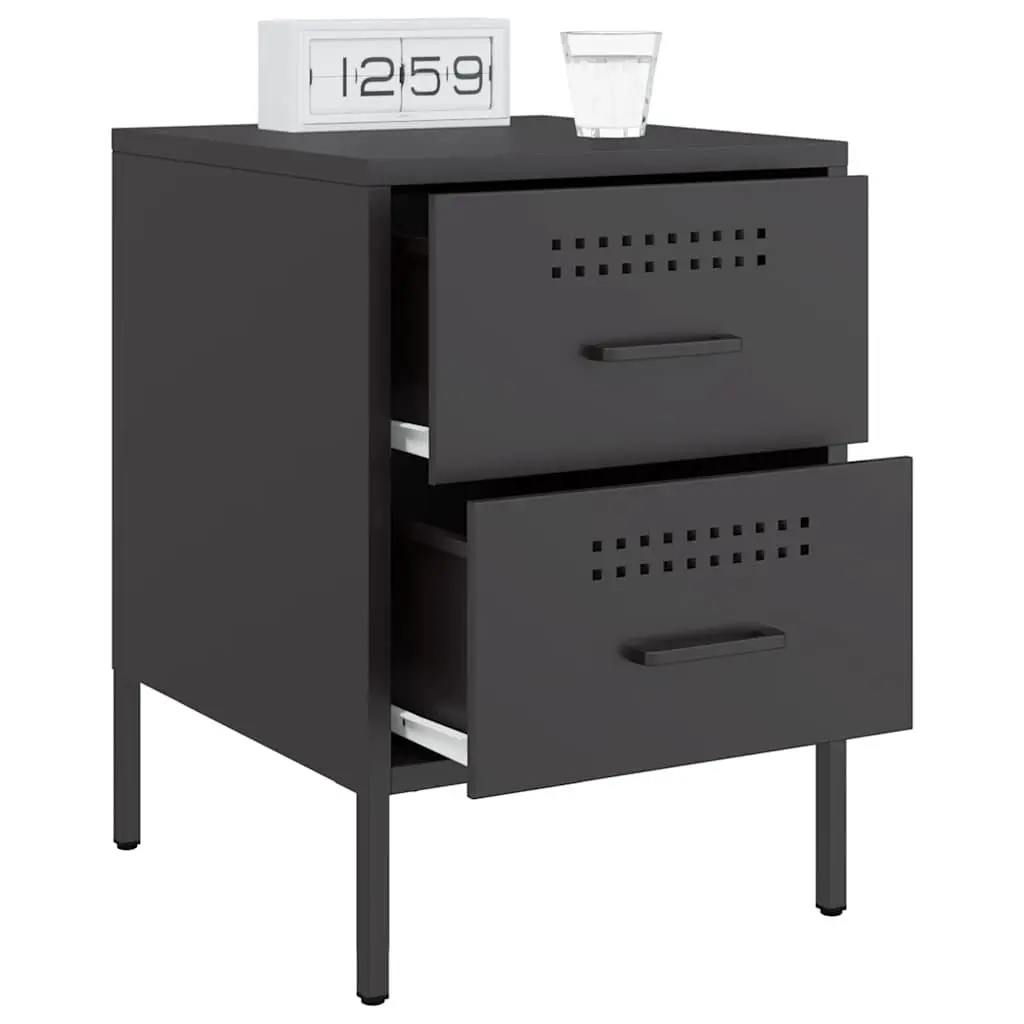 Bedside Cabinet Storage Table 2 Drawer Black Industrial Style 36 x 39 x 50.5 cm