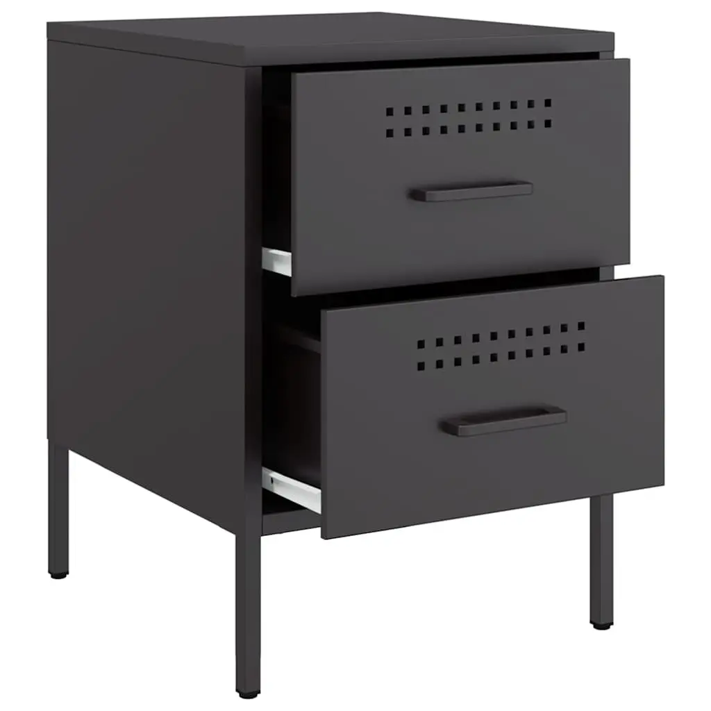 Bedside Cabinet Storage Table 2 Drawer Black Industrial Style 36 x 39 x 50.5 cm