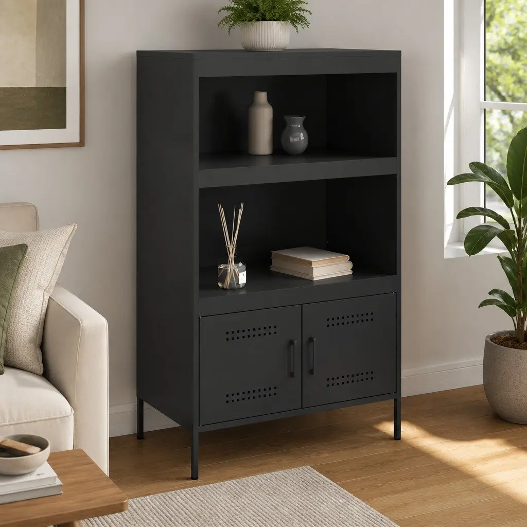 Highboard Storage Cabinet Black Industrial Style Living Room Bedroom Furniture