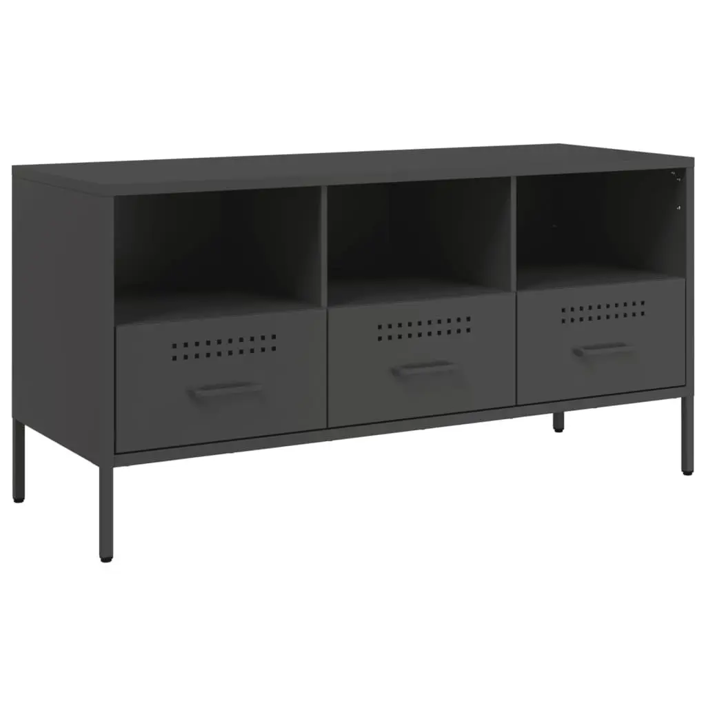 TV Cabinet Black Industrial Style Steel Frame 100.5cm Living Room Storage Unit