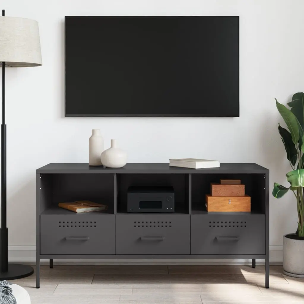TV Cabinet Black Industrial Style Steel Frame 100.5cm Living Room Storage Unit