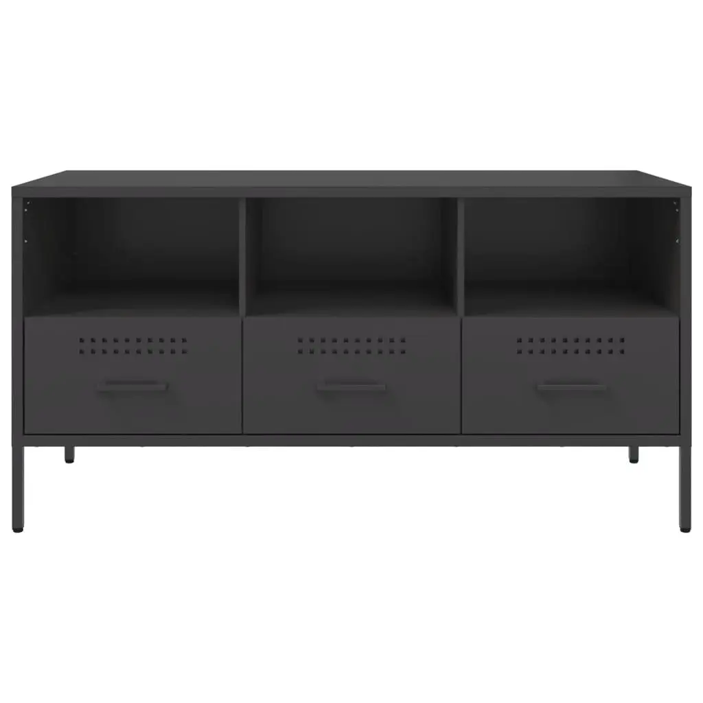 TV Cabinet Black Industrial Style Steel Frame 100.5cm Living Room Storage Unit
