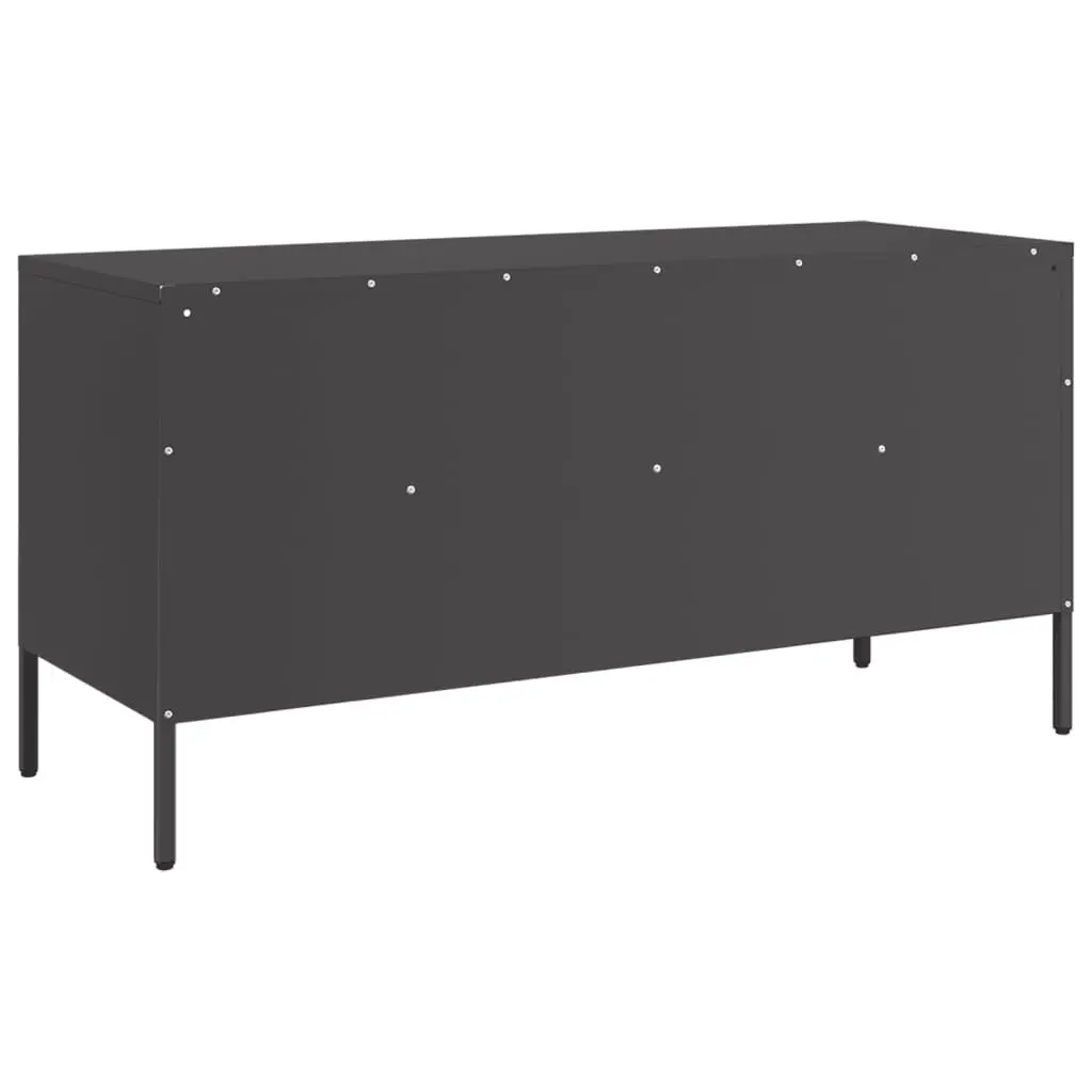 TV Cabinet Black Industrial Style Steel Frame 100.5cm Living Room Storage Unit