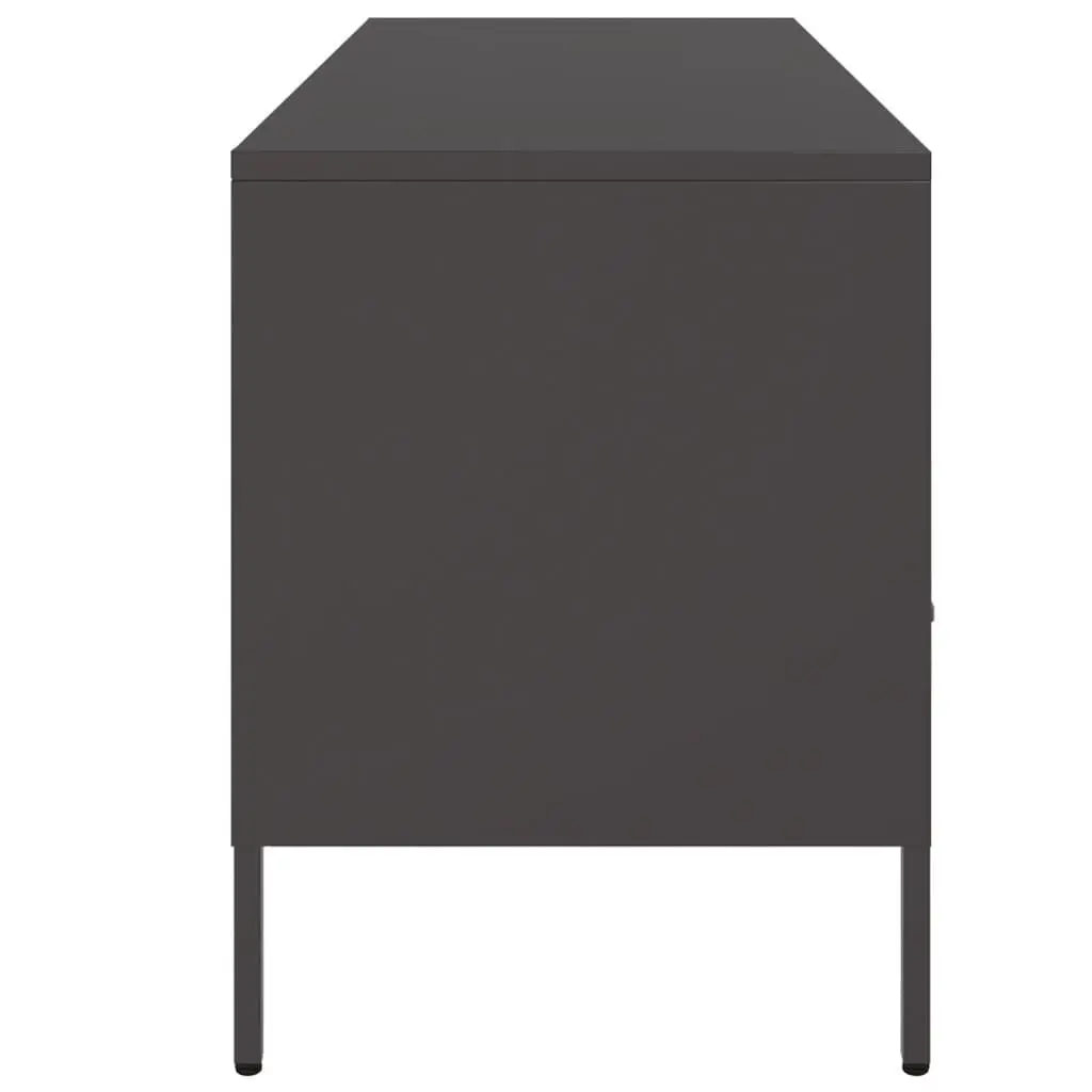 TV Cabinet Black Industrial Style Steel Frame 100.5cm Living Room Storage Unit