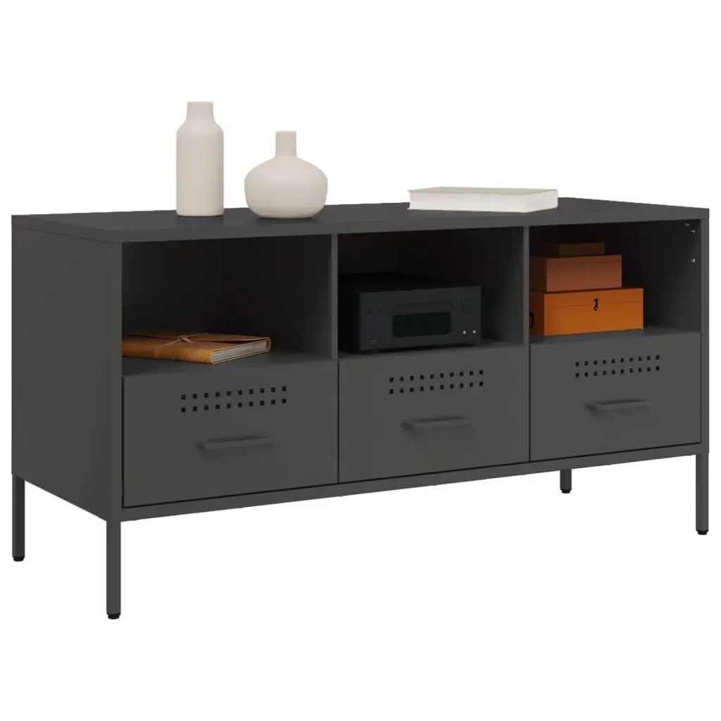 TV Cabinet Black Industrial Style Steel Frame 100.5cm Living Room Storage Unit