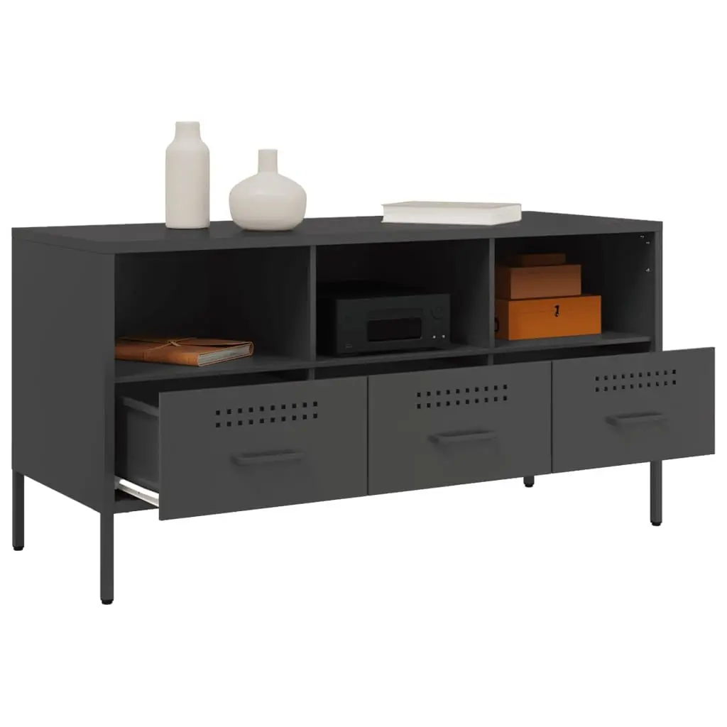 TV Cabinet Black Industrial Style Steel Frame 100.5cm Living Room Storage Unit