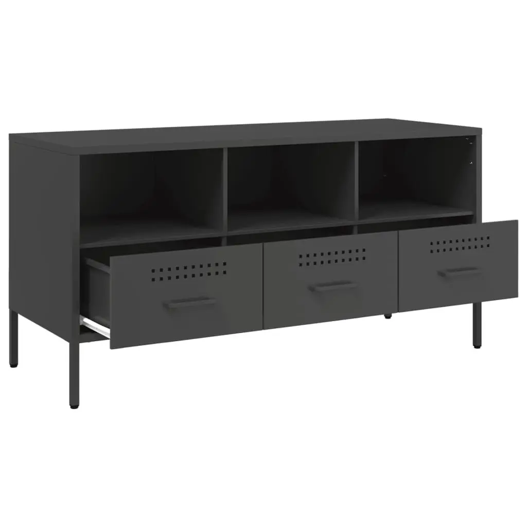 TV Cabinet Black Industrial Style Steel Frame 100.5cm Living Room Storage Unit