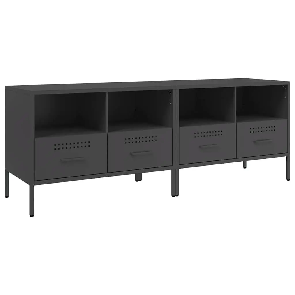 TV Cabinets 2 pcs Black Industrial Storage Unit Steel Frame Living Room Bedroom