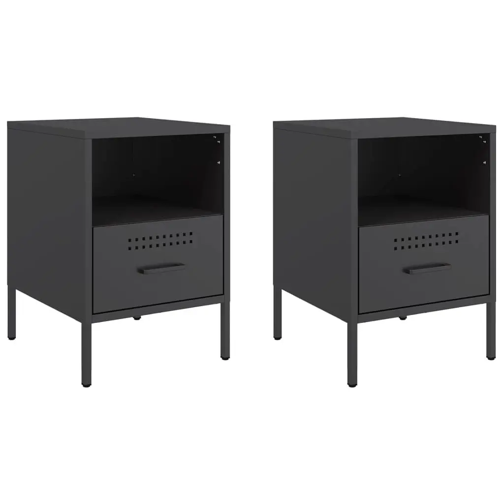 Bedside Cabinets 2 pcs Black Industrial Steel Storage Side Tables 36x39x50.5cm