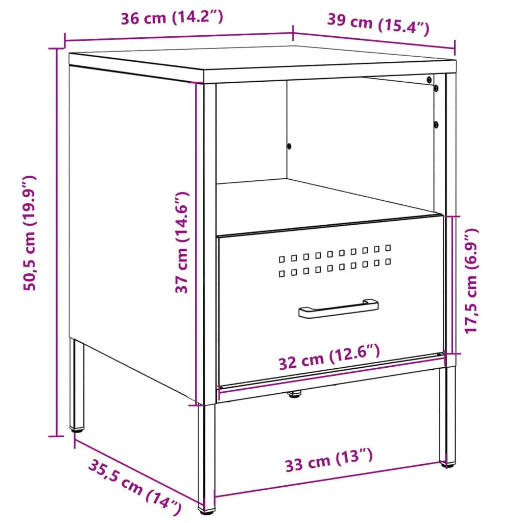 Bedside Cabinets 2 pcs Black Industrial Steel Storage Side Tables 36x39x50.5cm