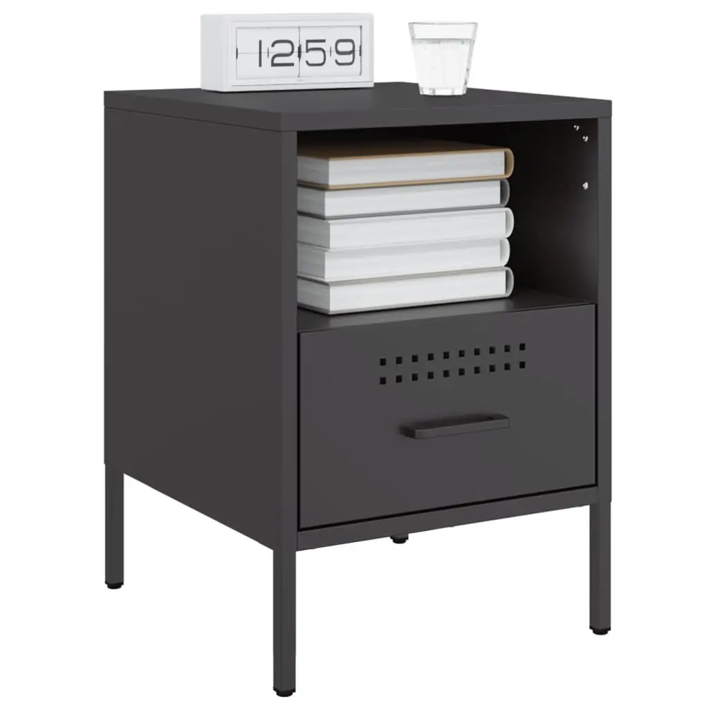 Bedside Cabinets 2 pcs Black Industrial Steel Storage Side Tables 36x39x50.5cm