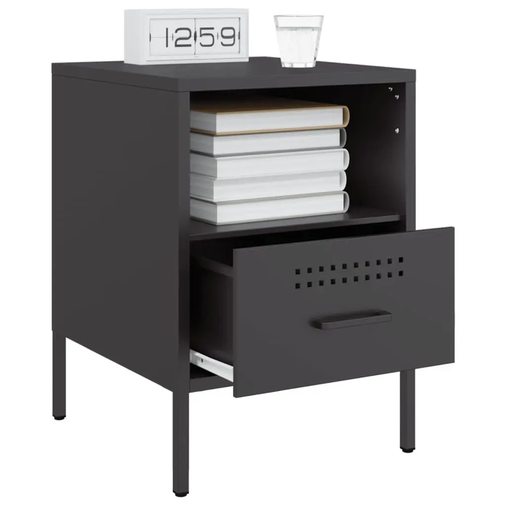 Bedside Cabinets 2 pcs Black Industrial Steel Storage Side Tables 36x39x50.5cm