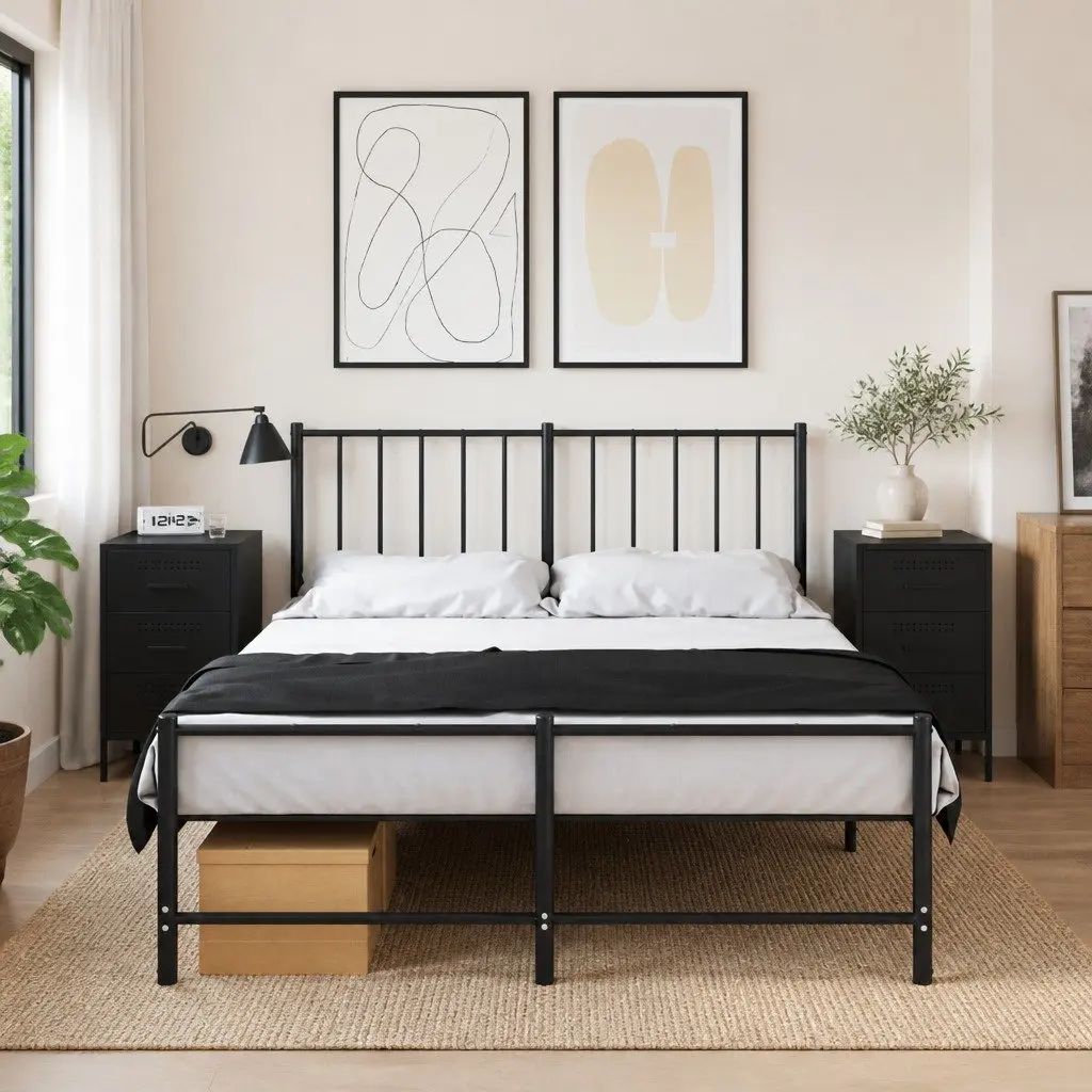 Bedside Cabinets 2 pcs Black 36x39x68 cm Industrial Style Storage Table
