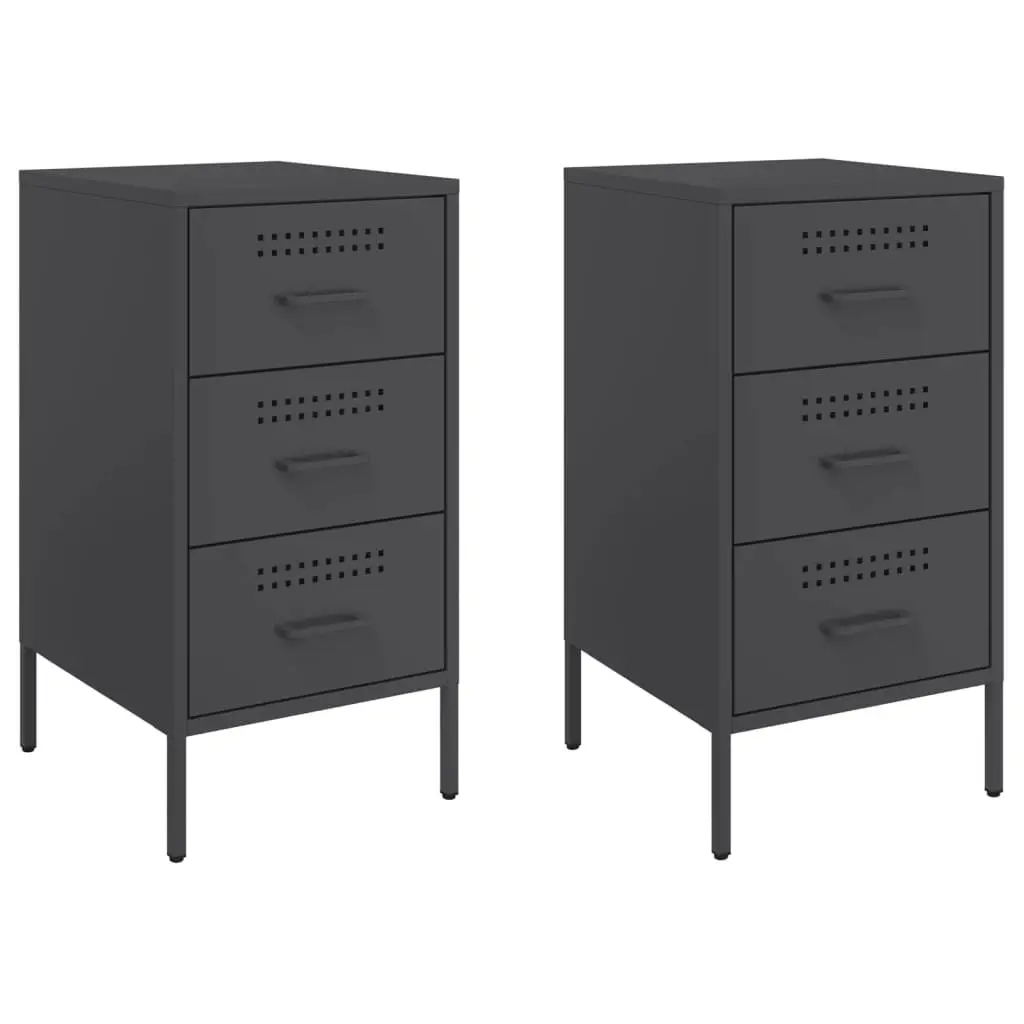 Bedside Cabinets 2 pcs Black 36x39x68 cm Industrial Style Storage Table
