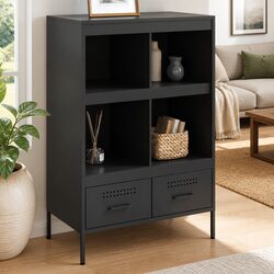 Reliable Black Highboard Cabinet 68x39x101.5cm