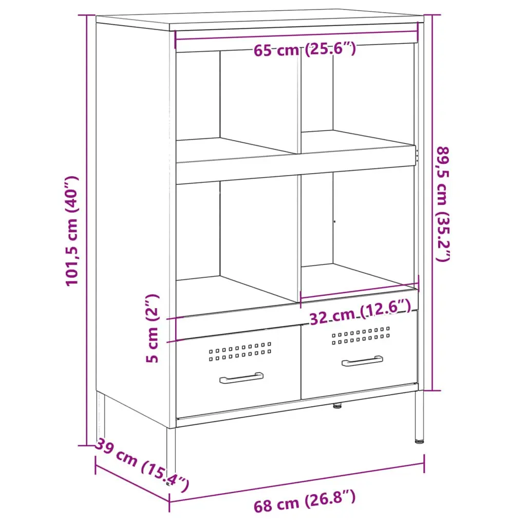 Highboard Cabinet Storage 68x39x101.5cm Black Industrial Style