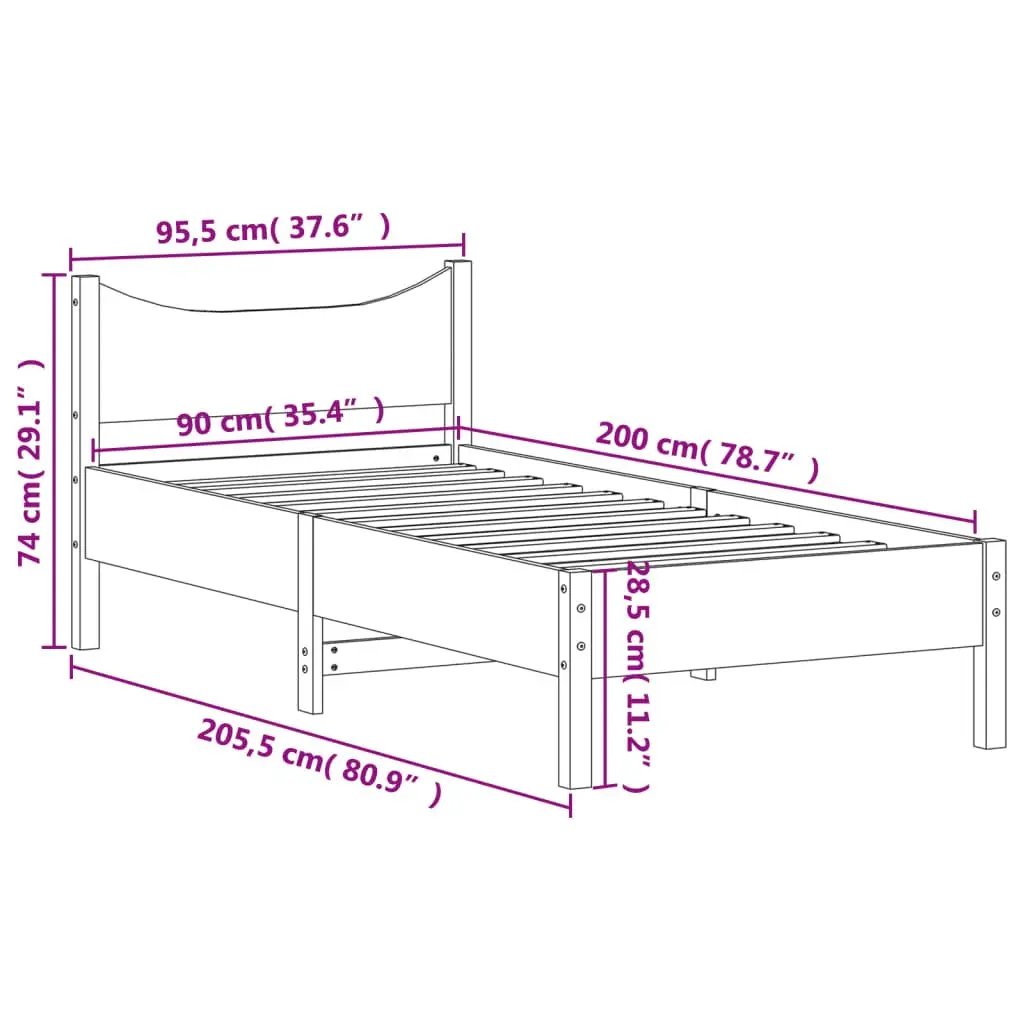 Single Bed Frame Slatted Base 92x187 cm Solid Wood Pine Brown