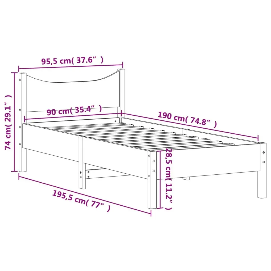 Solid Wood Bed Frame 90x190 cm Brown Bedroom Furniture