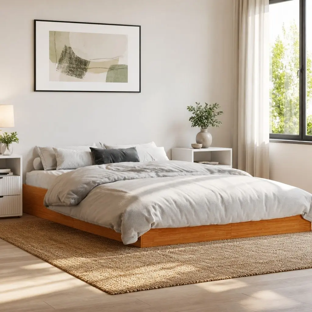 Brown Solid Pine Bed Frame 150x200 cm Sturdy Wooden Platform for Bedroom Sleep Furniture