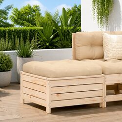Outdoor Footstool Ottoman Garden Patio Seating Brown Wood Relaxation Furniture