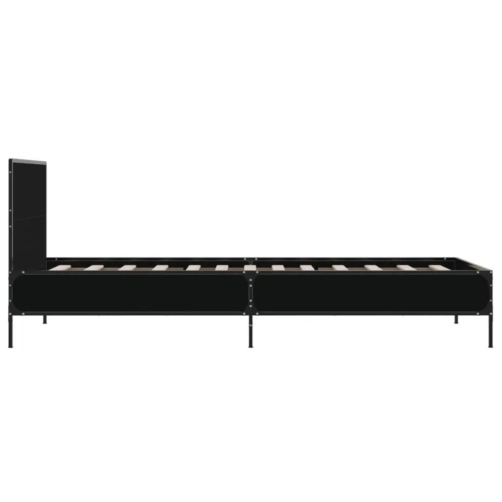 Bed Frame Black Engineered Wood 90x190 cm Metal Legs Plywood Slats with Headboard