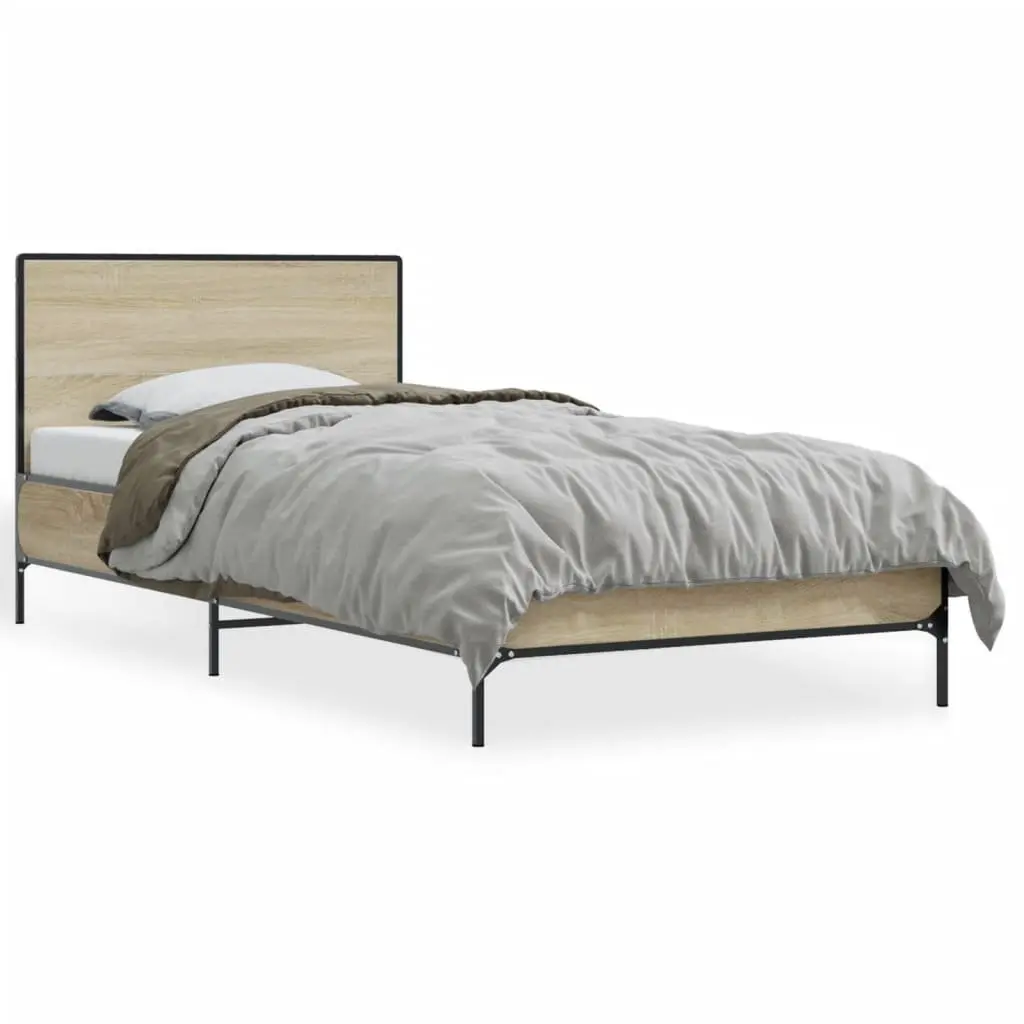 Bed Frame Single Support 90x190cm Brown Wooden Slats Headboard