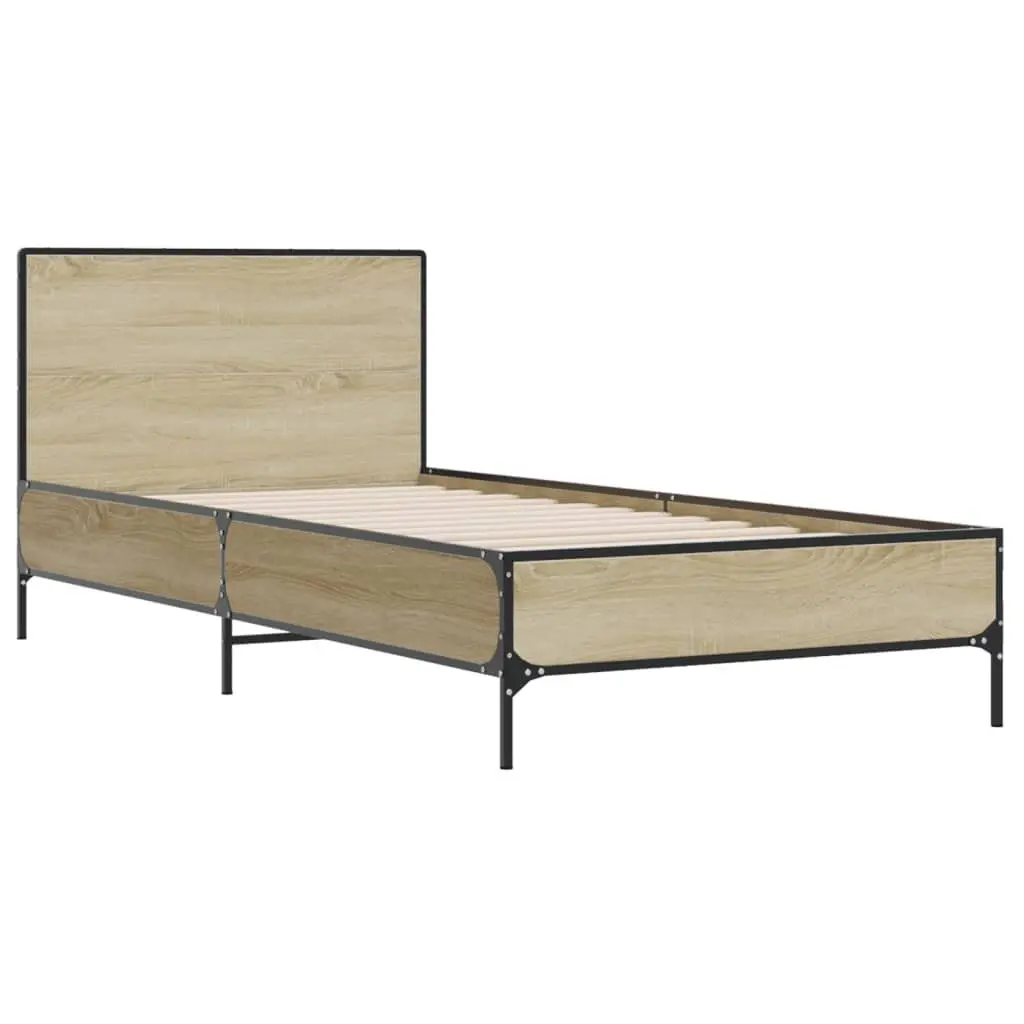 Bed Frame Single Support 90x190cm Brown Wooden Slats Headboard