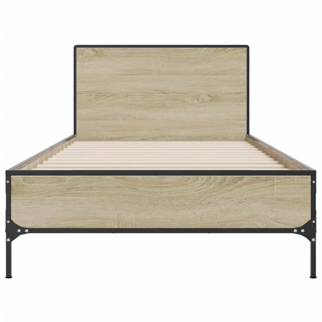 Bed Frame Single Support 90x190cm Brown Wooden Slats Headboard