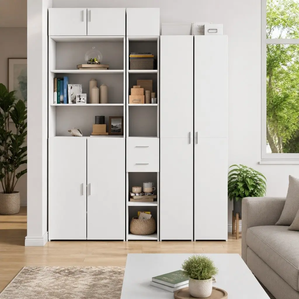Highboard Storage Cabinet White Modern Engineered Wood 30 x 42.5 x 185 cm