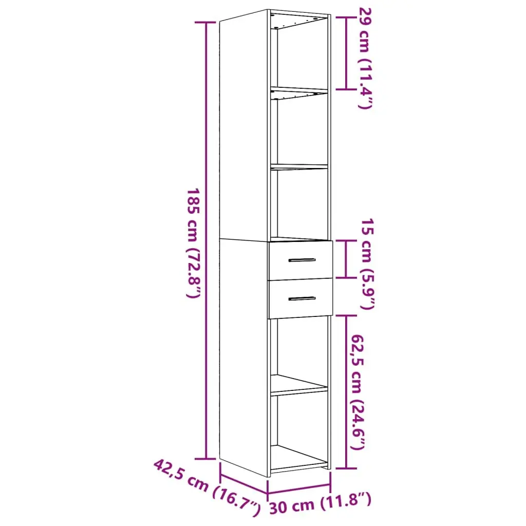 Highboard Storage Cabinet White Modern Engineered Wood 30 x 42.5 x 185 cm