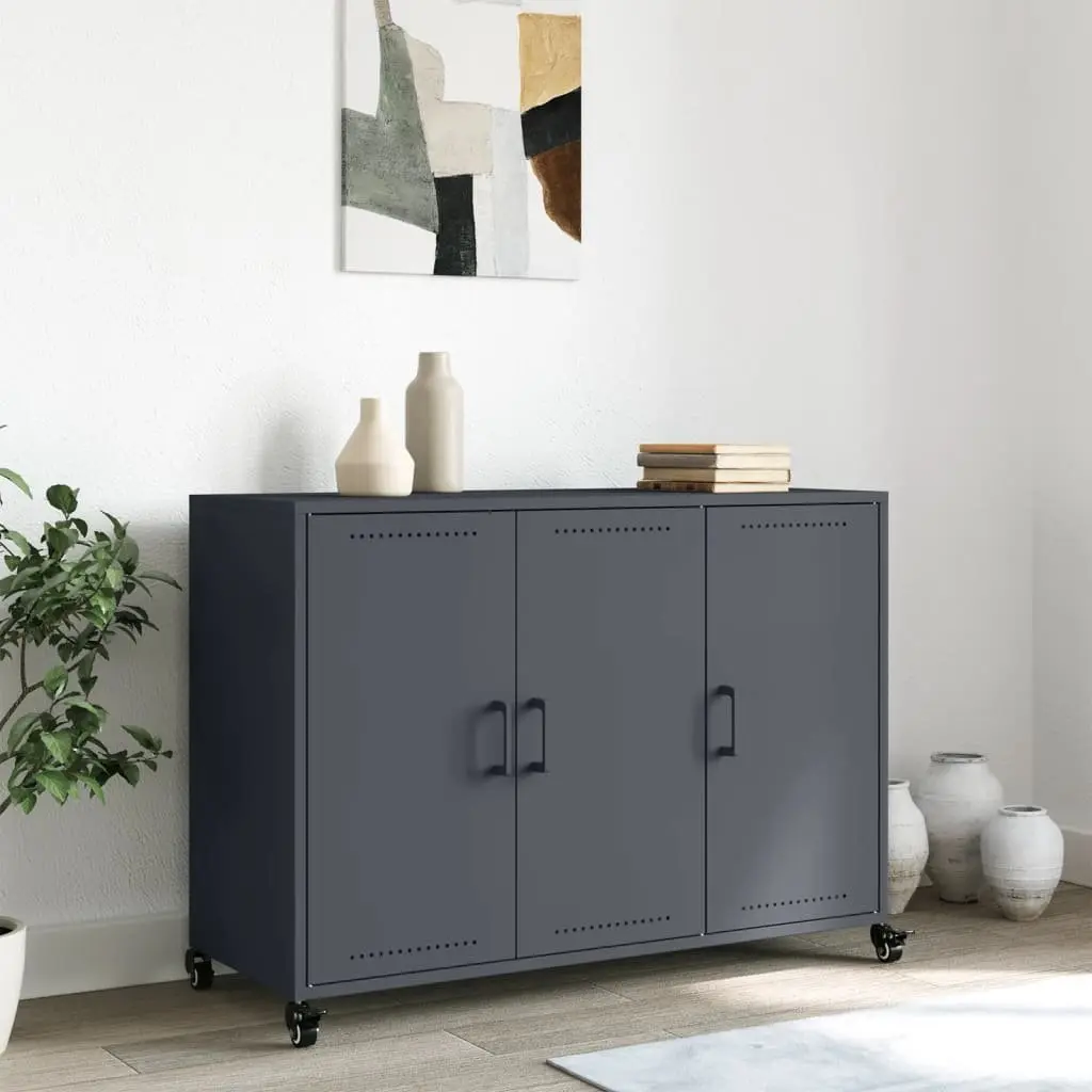Sideboard Anthracite Storage Cabinet with Wheels Elegant Interior Furniture