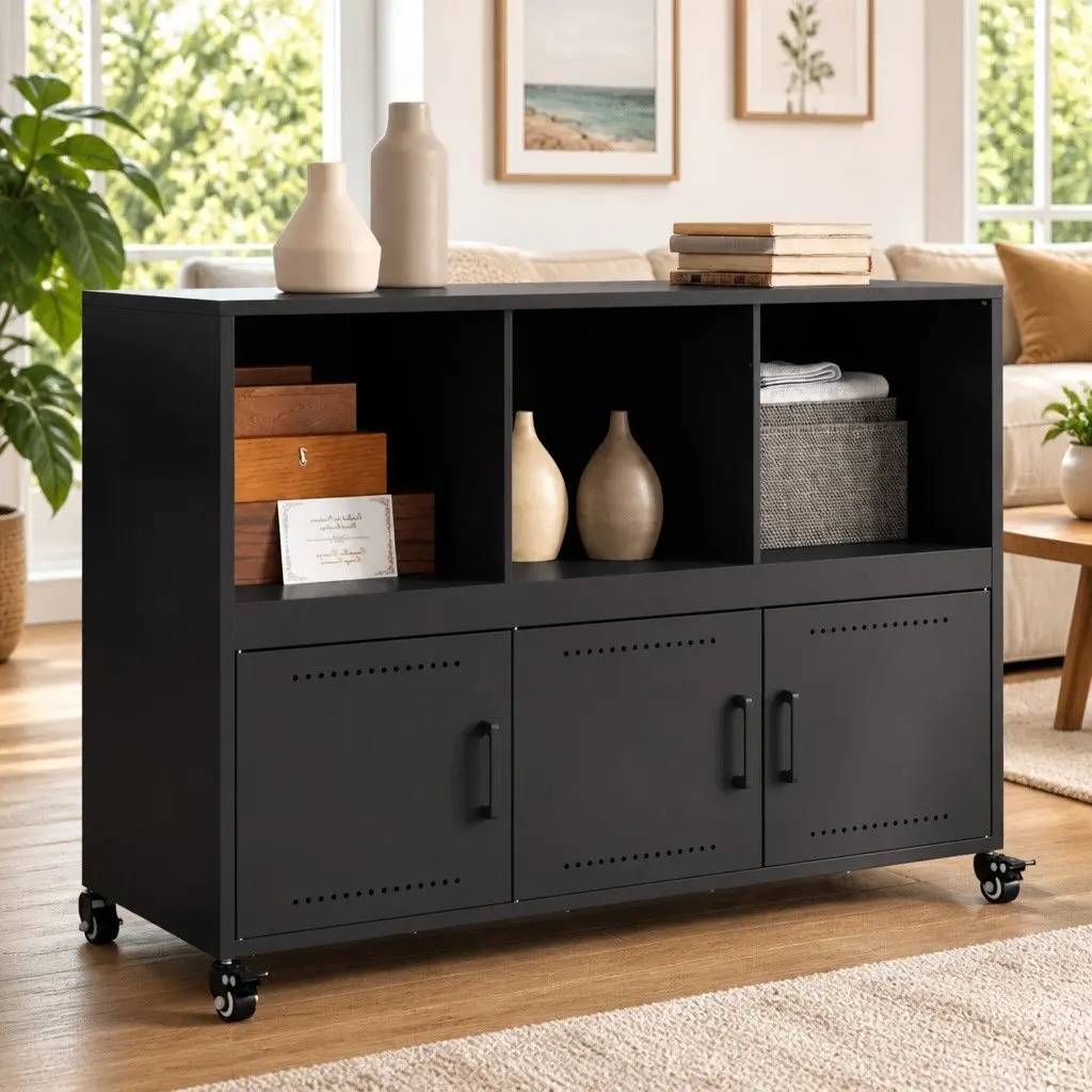 Black Sideboard with Ample Storage Space