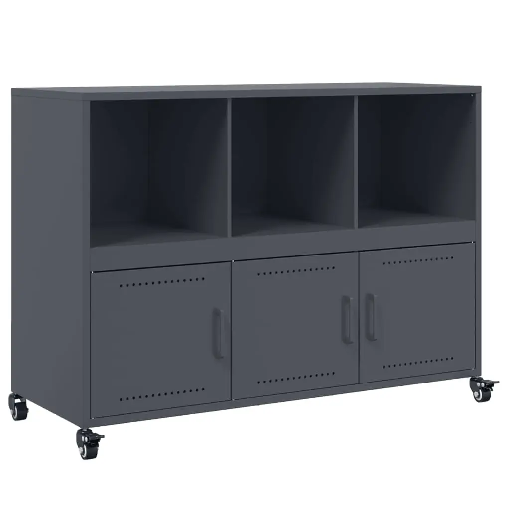 Sideboard Storage Cabinet Anthracite Steel 100.5 x 39 x 72 cm with Wheels for Bedroom Living Room Furniture
