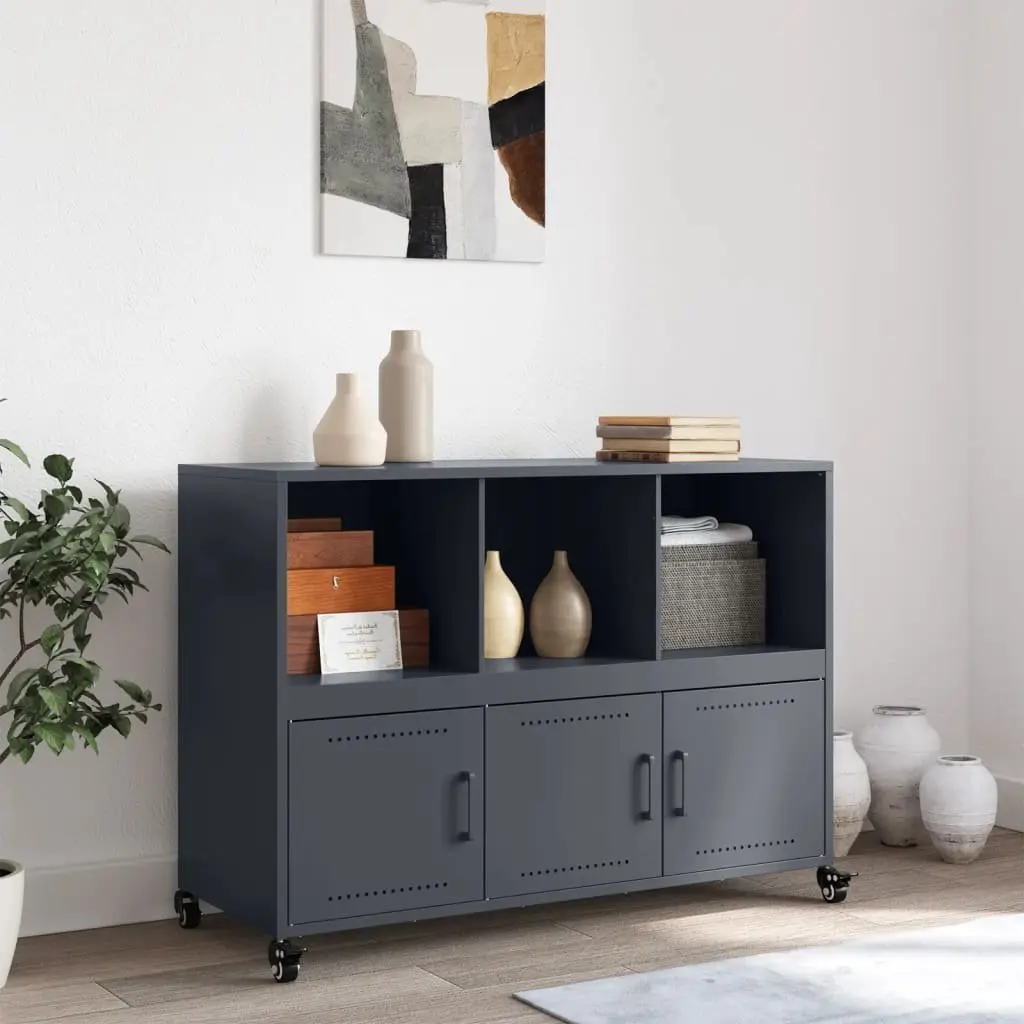 Sideboard Storage Cabinet Anthracite Steel 100.5 x 39 x 72 cm with Wheels for Bedroom Living Room Furniture