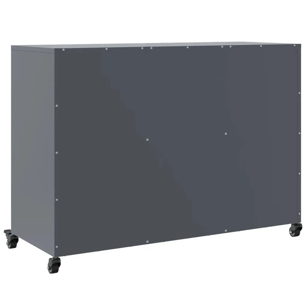 Sideboard Storage Cabinet Anthracite Steel 100.5 x 39 x 72 cm with Wheels for Bedroom Living Room Furniture