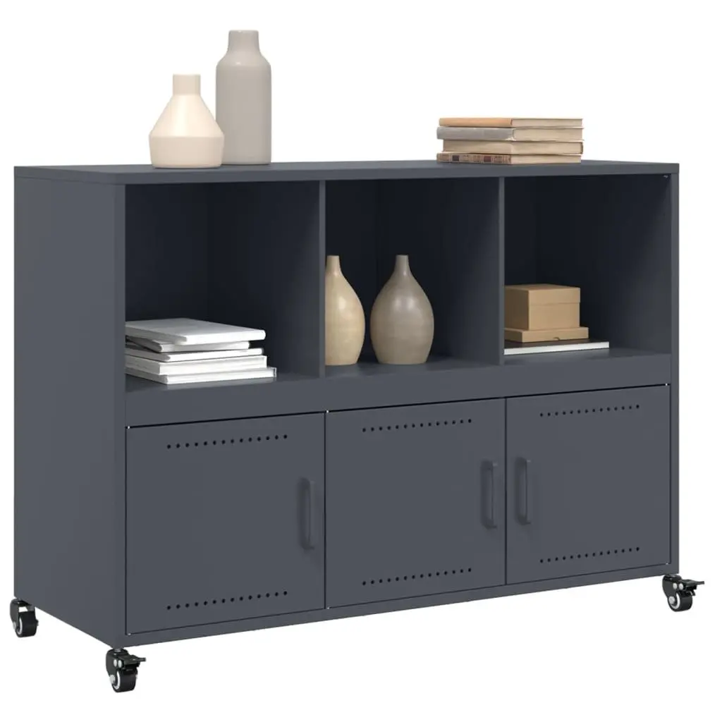 Sideboard Storage Cabinet Anthracite Steel 100.5 x 39 x 72 cm with Wheels for Bedroom Living Room Furniture
