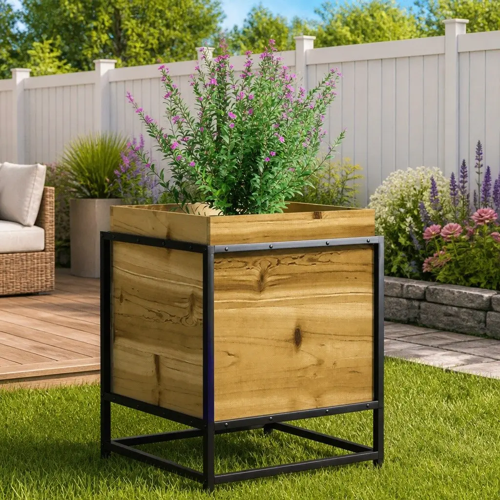 Garden Planter Box Outdoor Raised Bed 40x40x50cm Brown Impregnated Pine Wood