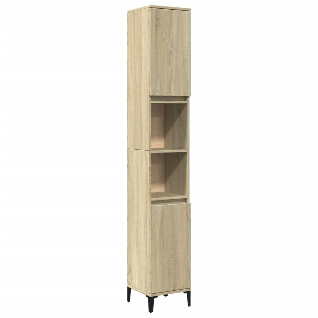 Bathroom Cabinet Storage Unit 30x30x190cm Brown Sonoma Oak with Shelves and Doors