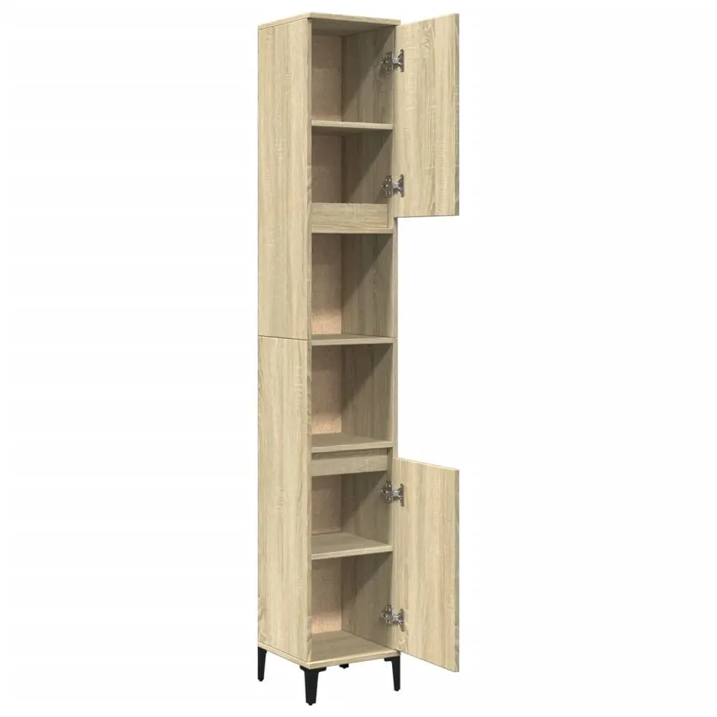 Bathroom Cabinet Storage Unit 30x30x190cm Brown Sonoma Oak with Shelves and Doors