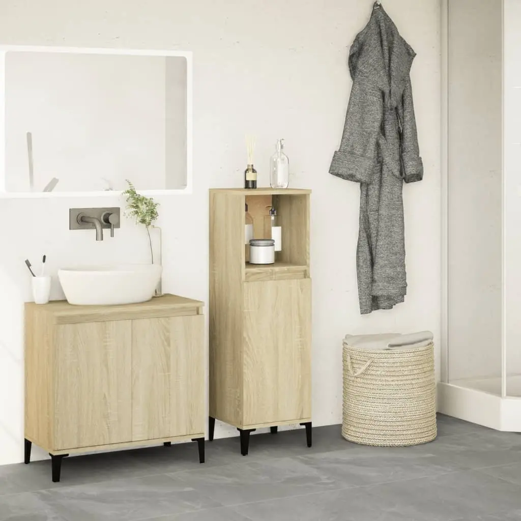 Bathroom Cabinet Storage 30x30x100cm Brown Engineered Wood