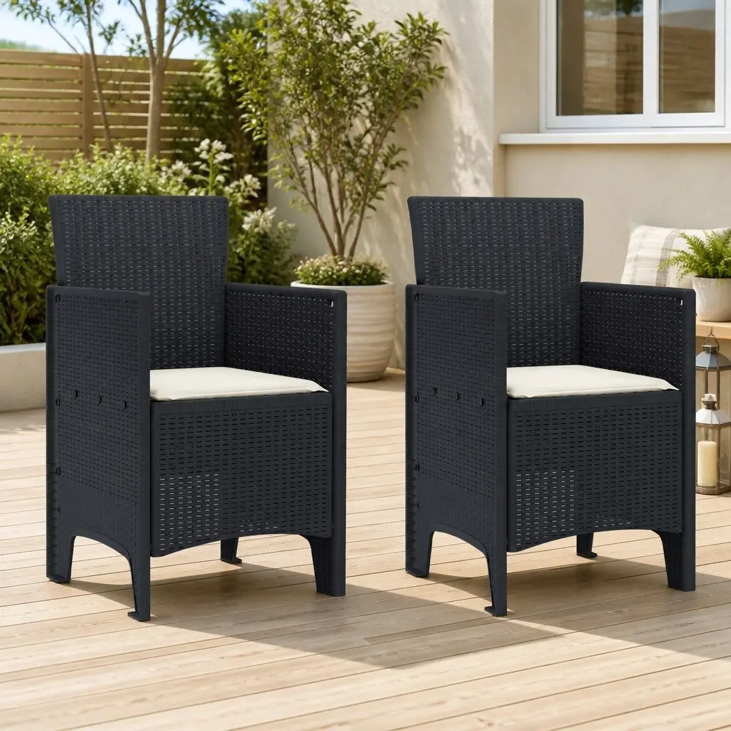 Outdoor Garden Chair Set 2pcs Anthracite Modern Seating Polypropylene