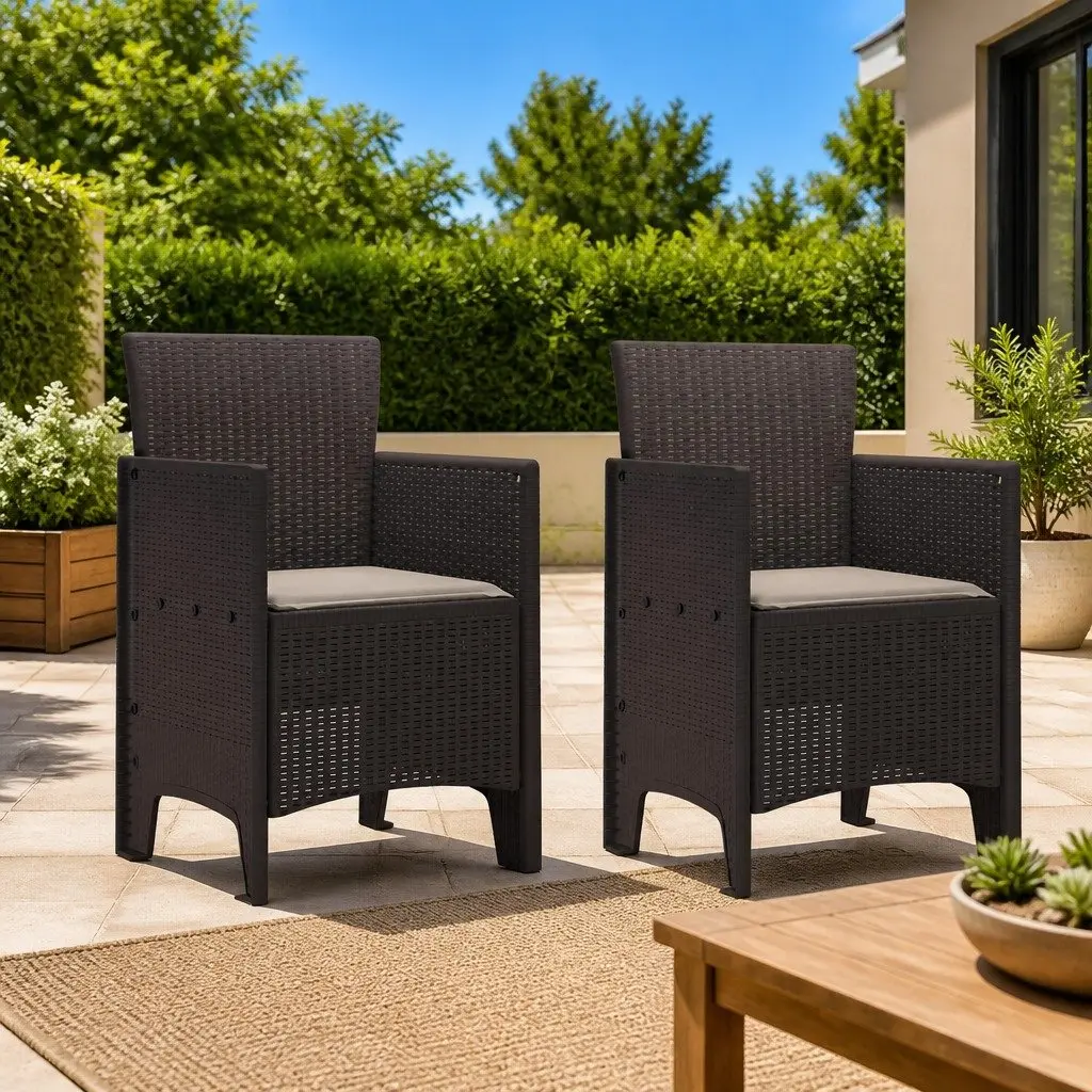 Outdoor Chairs 2 Piece Set Brown Garden Seating Modern Patio Furniture