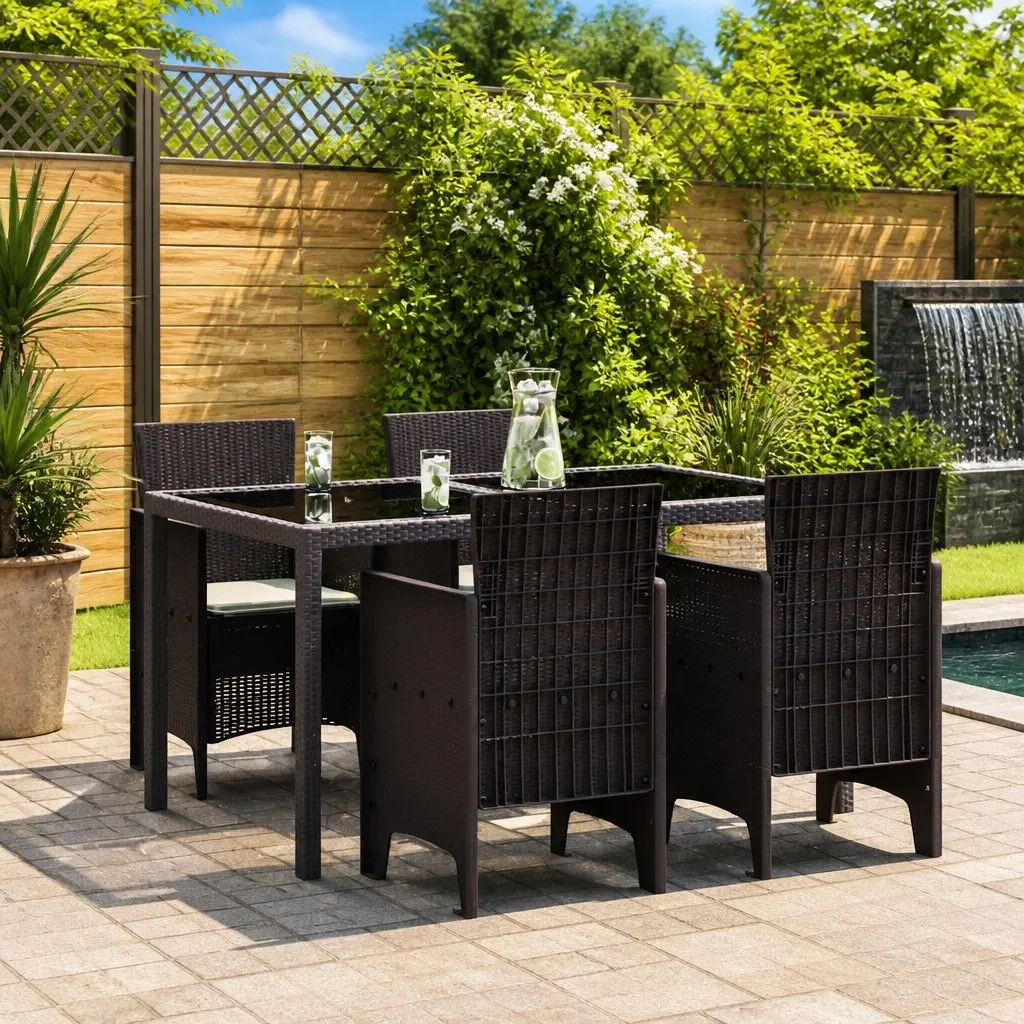 Garden Chair Set 4 Pieces Outdoor Seating Rectangular Brown