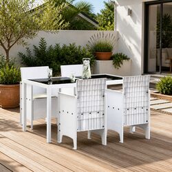 Outdoor Garden Chair 4 pcs Set White Modern Seating Backrest Armrests Patio