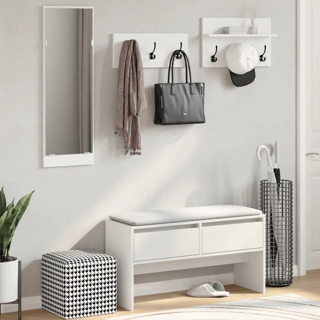 4 Piece Hallway Furniture Set Storage Bench Shoe Cabinet Mirror Coat Racks White