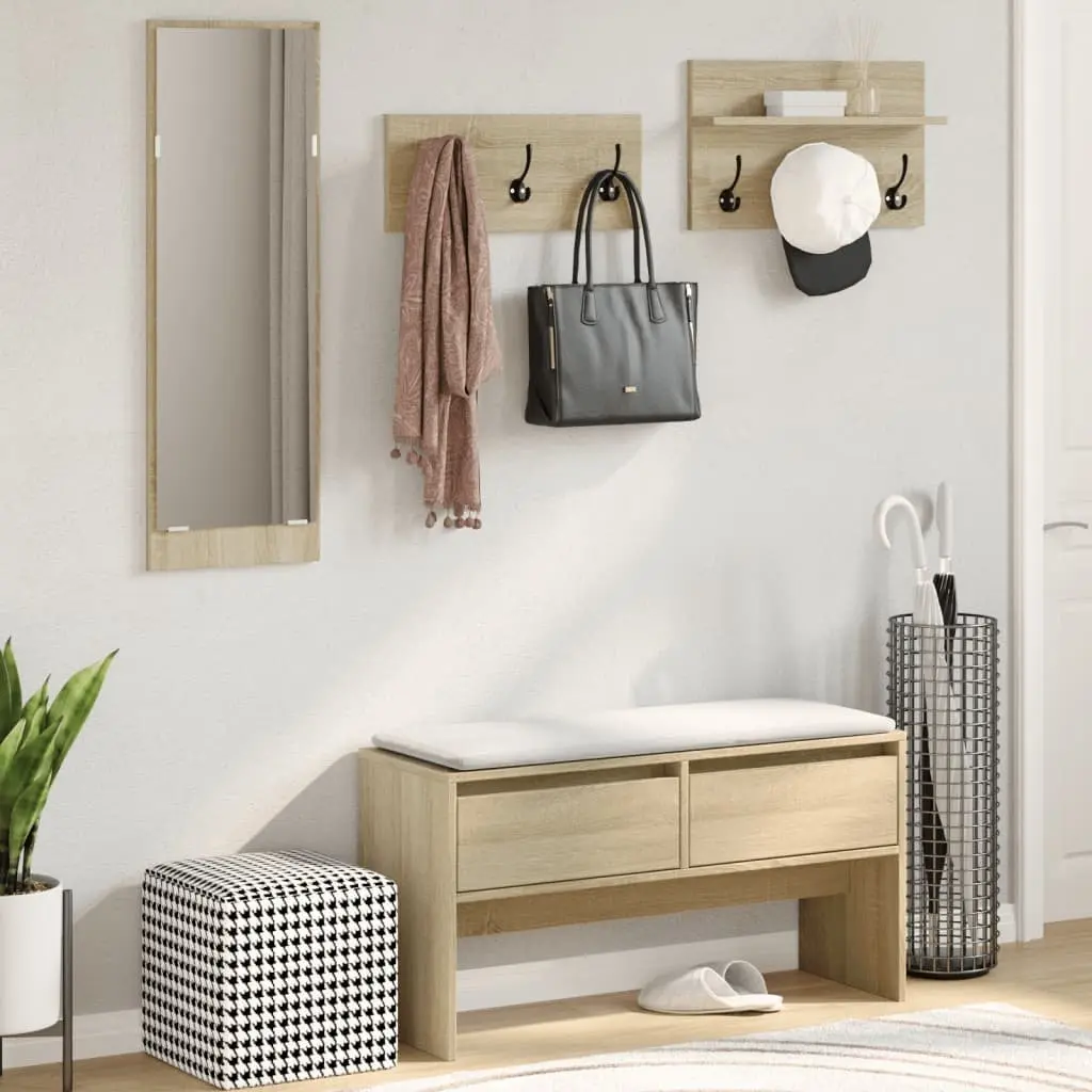 Hallway Furniture Set Storage Bench Shoe Cabinet Mirror Coat Hooks Entryway