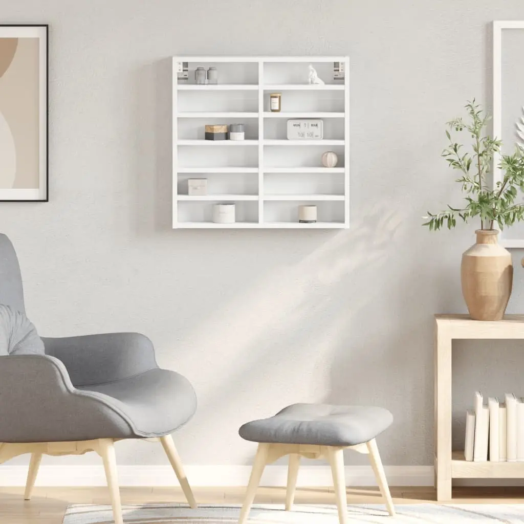 White Floating Vitrine Cabinet Wall Shelf Display Storage 60x8.5x58 cm