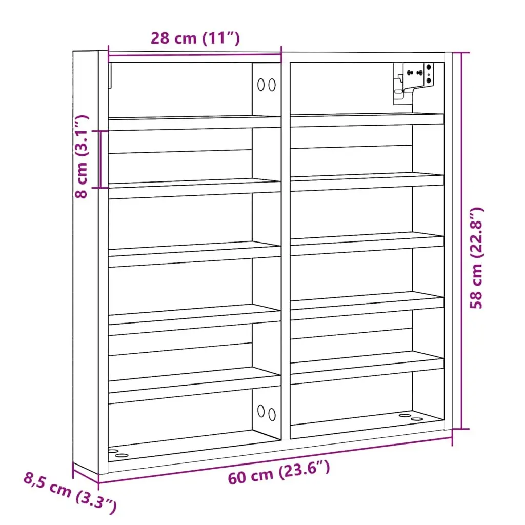 White Floating Vitrine Cabinet Wall Shelf Display Storage 60x8.5x58 cm