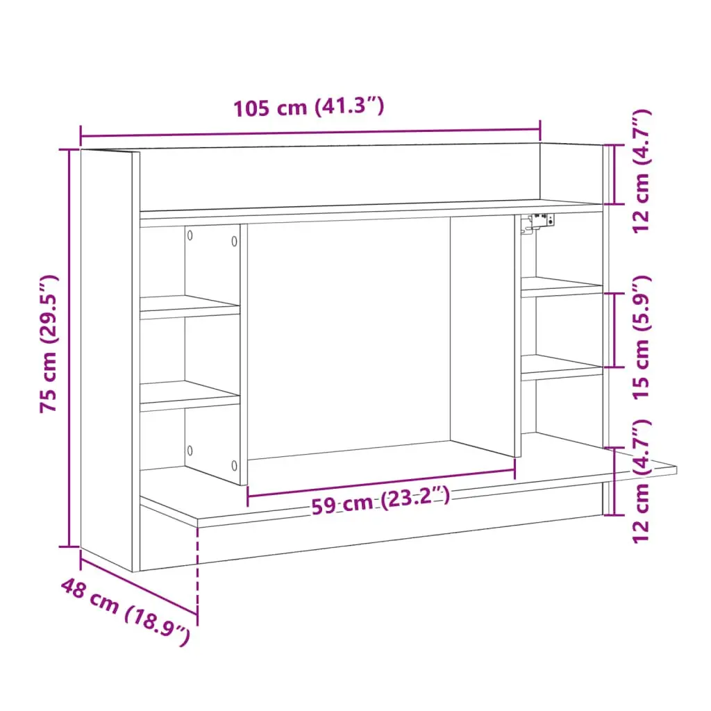 Wall-Mounted Desk White 105x48x75cm Floating Storage Workspace Compact Office